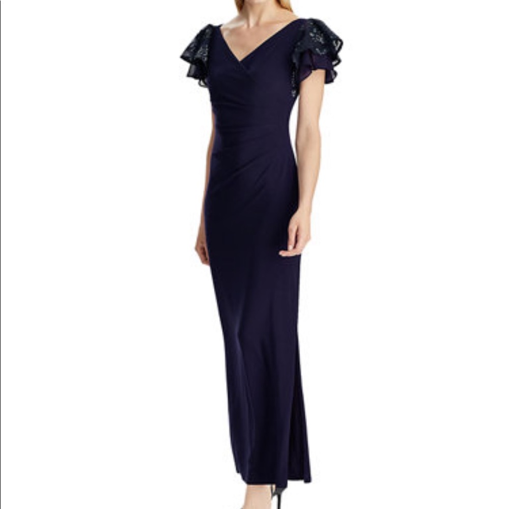 Ruffle-Cap-Sleeve Jersey Gown